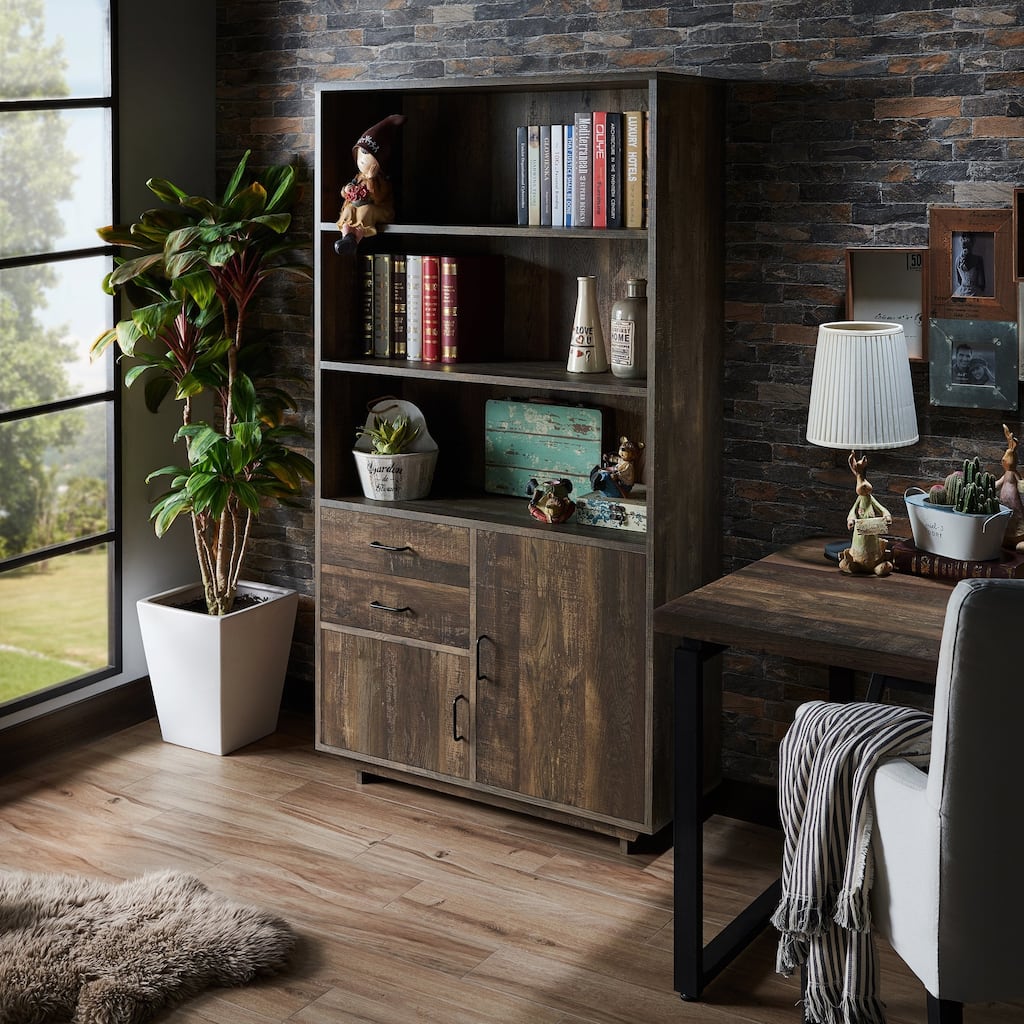Jart Country Oak Multi-storage Bookshelf with Drawers by Furniture of America
