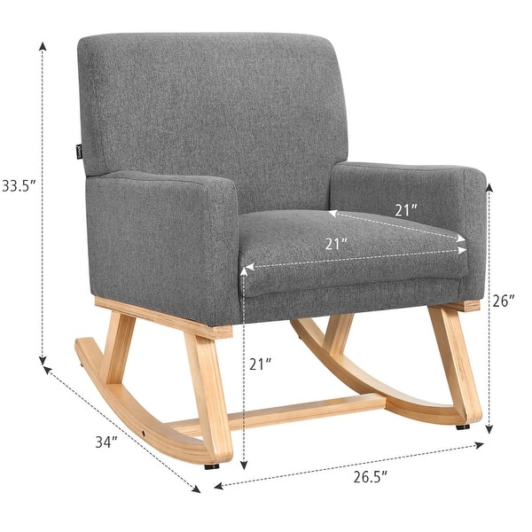 dimension image slide 1 of 3, Costway Mid Century Rocking Chair Upholstered Armchair w/ Lumbar