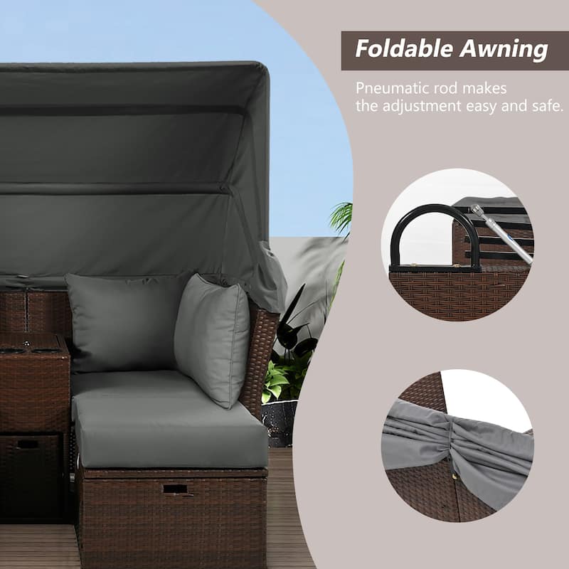 Recline Loveseat Sofa Daybed Convertible Sofa Bed with Foldable Awning