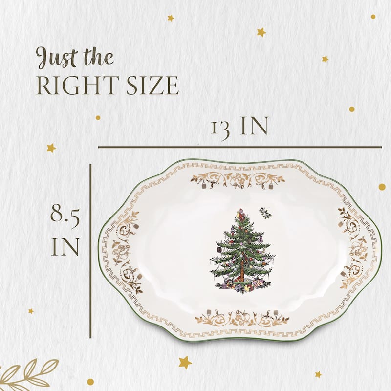 Spode Christmas Tree Gold Medium Oval Platter - 13-Inch
