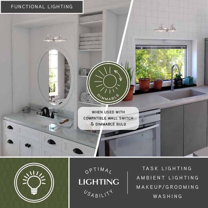 Wall Sconce Lighting 2-Light Vanity Sconce Satin Nickel Metal Shade Bathroom Light - 6.25
