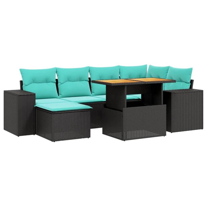 vidaXL Patio Sofa Set with Cushions Outdoor Furniture 7 Piece Poly Rattan - 24.4 x 24.4 x 27.2