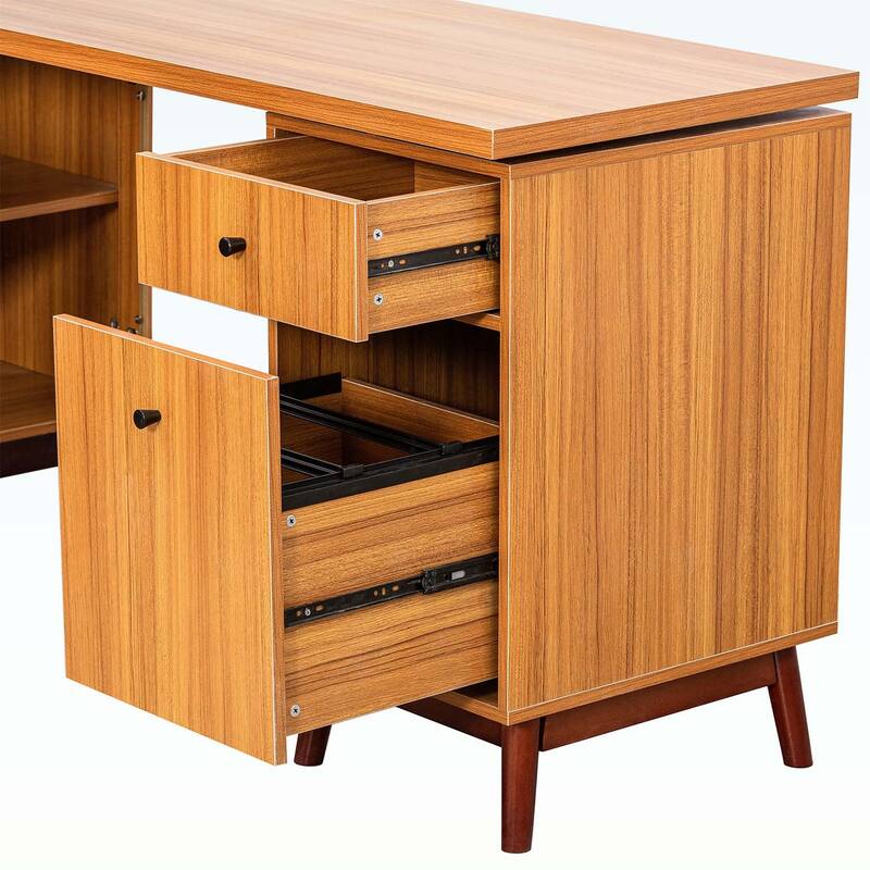 Modern L-shaped Executive Desk with delicate tempered glass Cabinet Storage