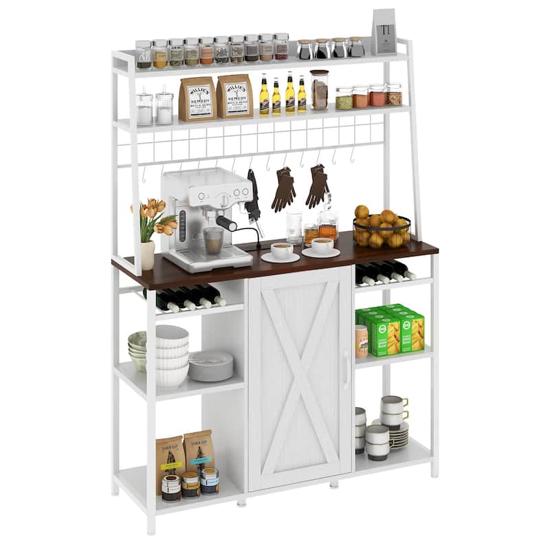 Moasis 47 Inches Bakers Rack Microwave Stand Cabinet with Power Outlet And Shelf