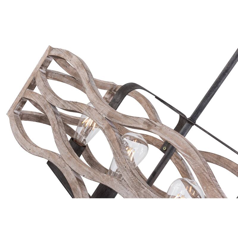 Oaks Aura Farmhouse 5-Light Linear Shabby Chic Wood Chandelier Rustic Wood Pendant Island Ceiling Light