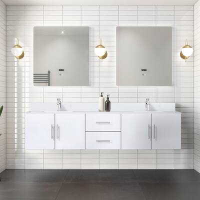 Geneva 80 in. W x 22 in. D Dark Grey Double Bath Vanity, White Quartz Top, Faucet Set, and 30 in. LED Mirrors