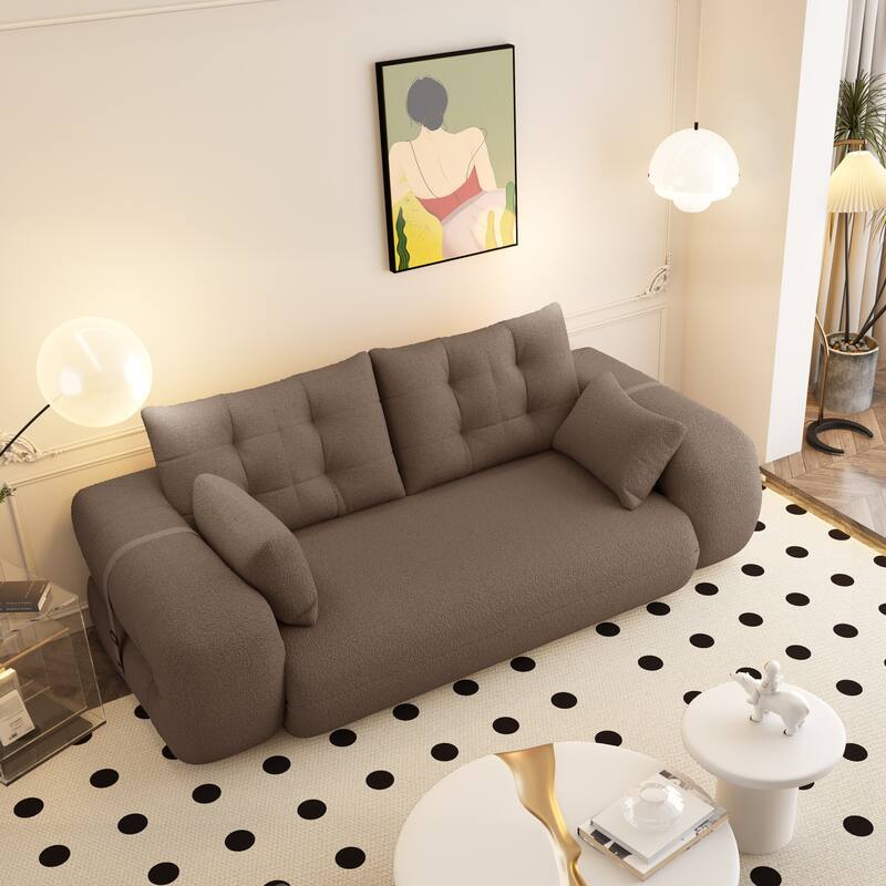 78.7" Foldable Sofa Bed, Teddy Fabric Convertible Floor Sofa Couch with Pillow, Upholstered Loveseat Sleeper Bed for Living Room