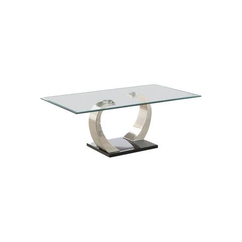 Floating Glass Top Coffee Table with Metal Support, Clear and Silver