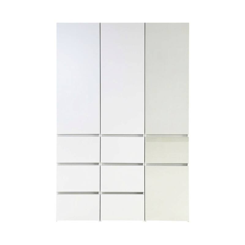 Ely Closet Cabinet Set, Mirrored Front, 7 Drawers, 71 Inch, White Wood