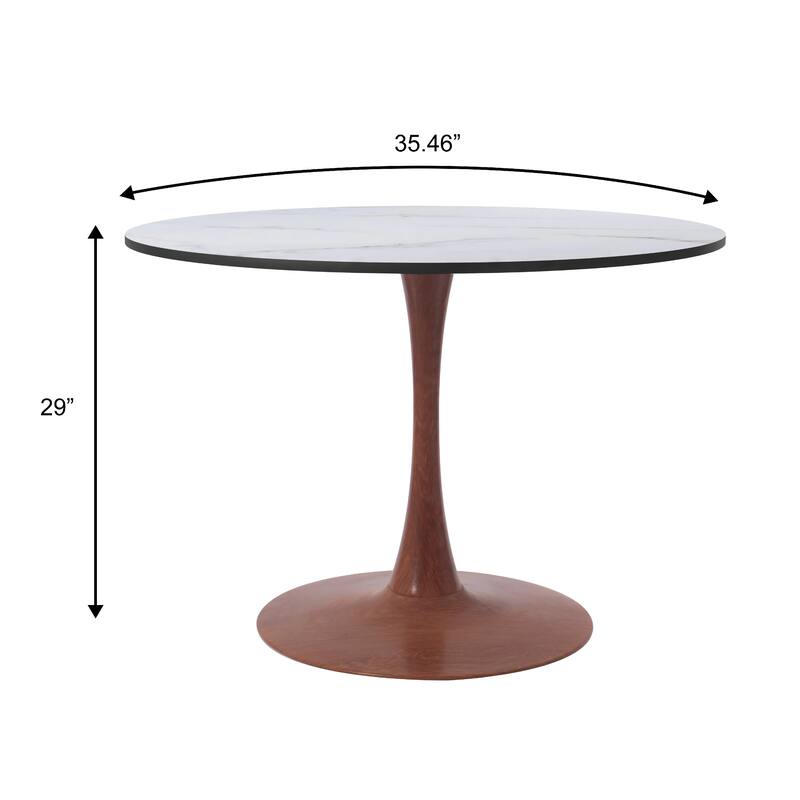 Bristol 35" Round Dining Table with MDF Top and Cherry Steel Pedestal Base for Modern Kitchen and Dining Room