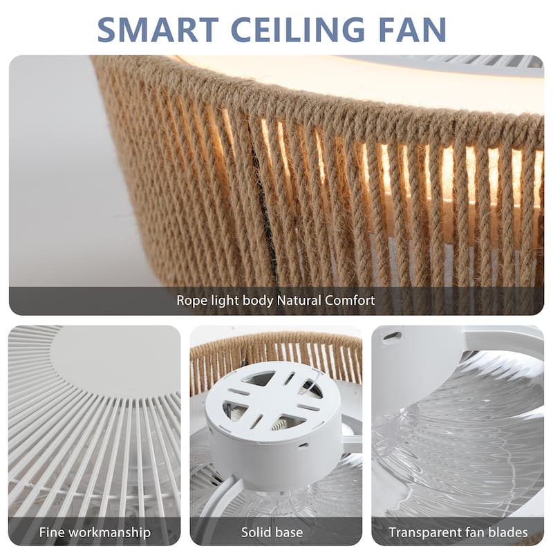 Sofucor 21 Inch Bohemian Braided Ceiling Fan Light,Silent Remote Control with Timing Function,Adjustable Color Temperature