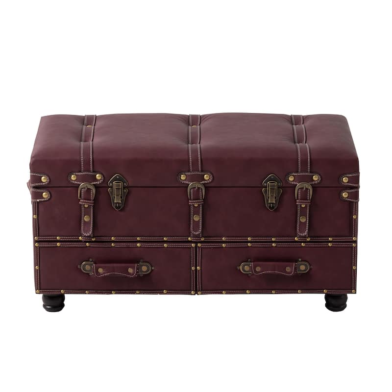 COZAYH Vintage Storage Ottoman Bench, Chest Cabinet with Latch Closure and Buckle for Bedroom Closet Home Organizer Decorative