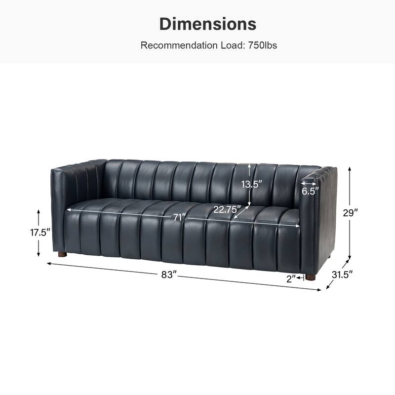 Olinto Modern 83-Inch Genuine Leather Curved Couch Sofa with Channel Back by HULALA HOME