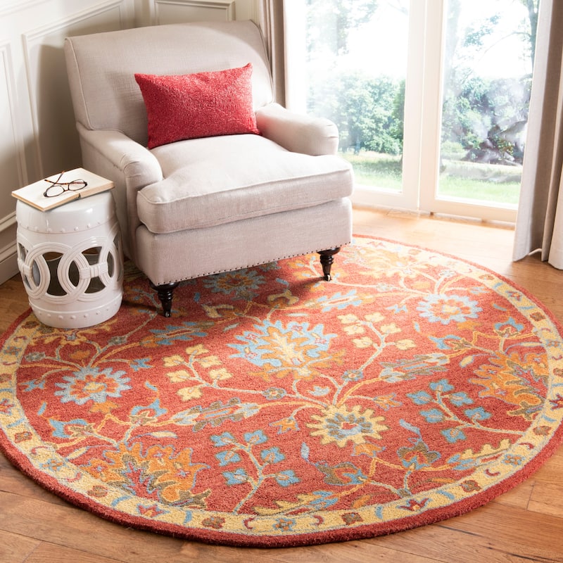 SAFAVIEH Handmade Heritage Poppy Traditional Oriental Wool Rug - 6' Round - Red/Multi