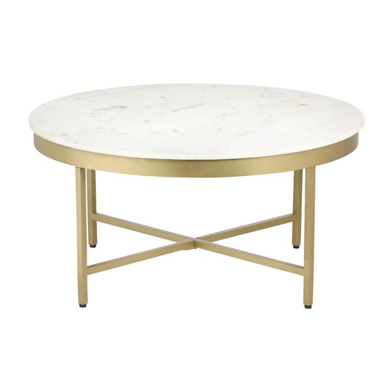 Sevita Modern Gold and White Wrought Iron Round Coffee Table - 36" Diameter x 18" H