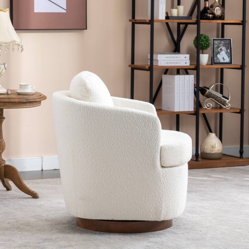22.6" Seat Width Boucle Fabric 360 Degree Rotatable Swivel Chair Leisure Chair with Pillow