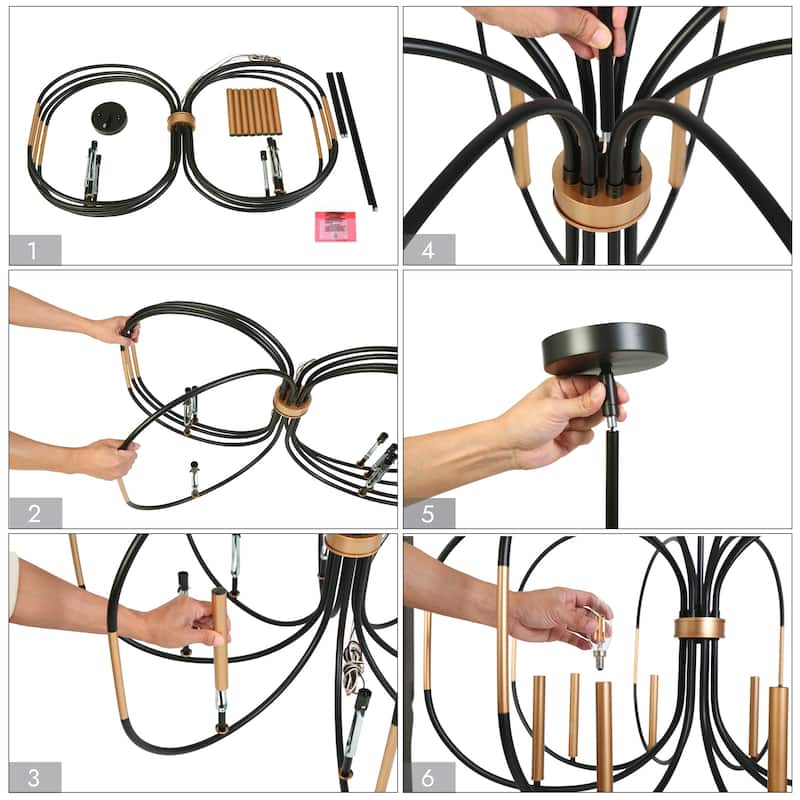 Modern Unique 8-Light Chandelier Black Gold Drum-Shape Pendant for Dining Room - 37.8 " × 20 "