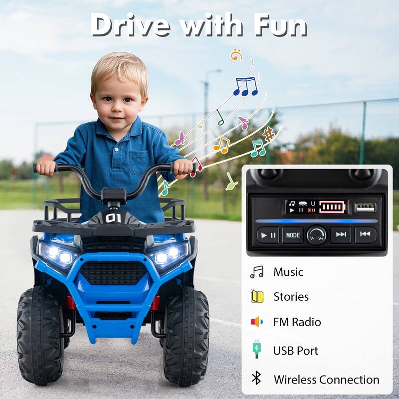 Kids Ride-On ATV with 4-Wheel Shock Absorbers and LED Lights Music Player USB Charging Port - 35" × 19" × 24" (L x W x H)
