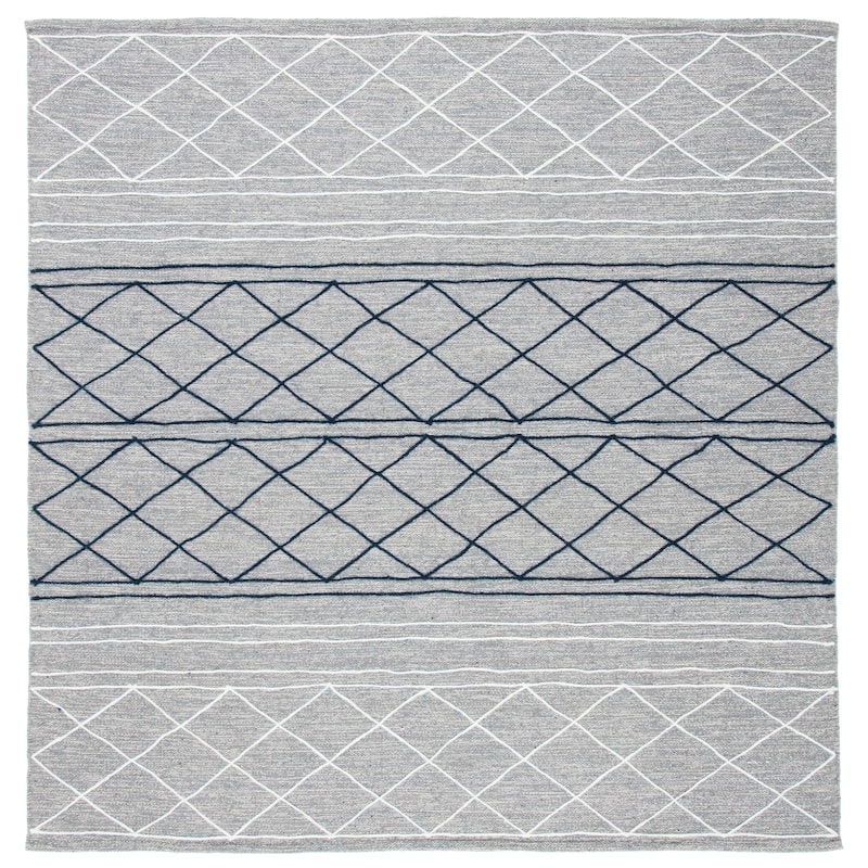 SAFAVIEH Handmade Striped Kilim Qiana Modern Cotton Rug - - 7' Square - Silver/Grey