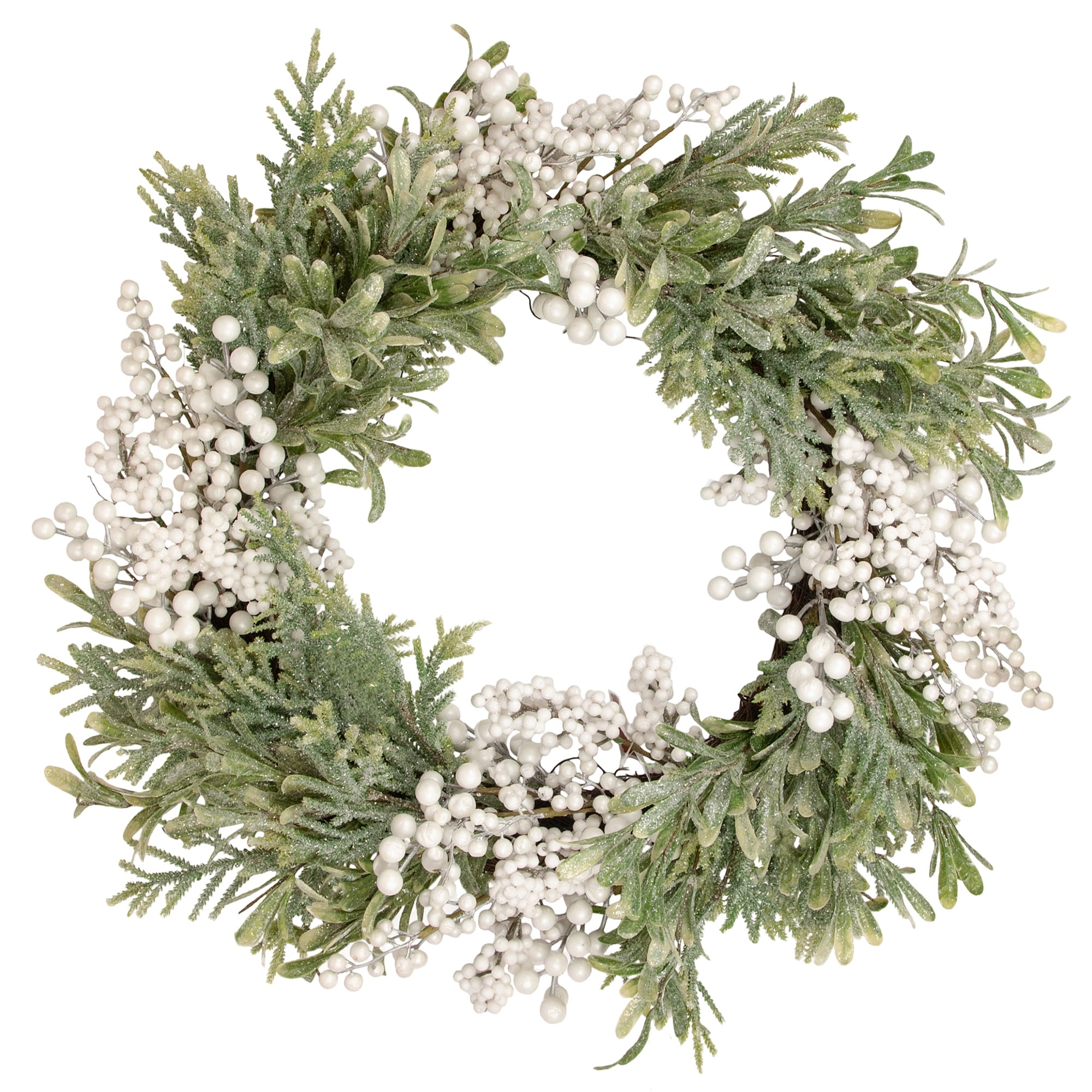 White Berry and Frosted Pine Christmas Wreath 28-Inch Unlit - 28"