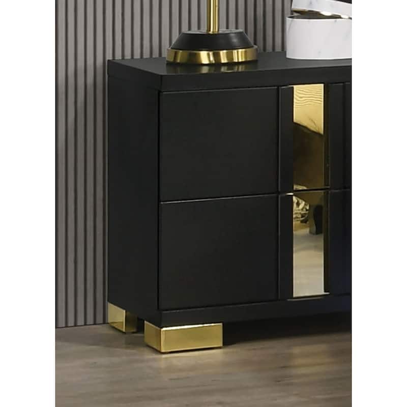 Black And Gold Trim 1pc Nightstand Bracketed Metal Legs Acrylic Trim Contemporary Bedroom Furniture