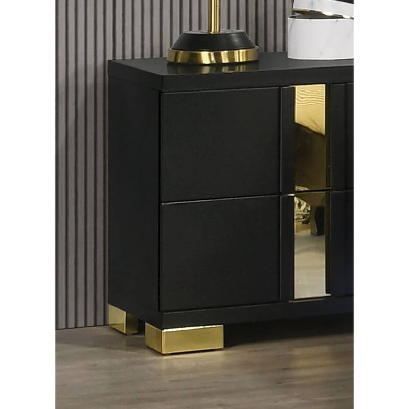 Nightstand with Acrylic Trim, Wooden Bedroom Coffee Table, Sofa Side Table with 2 Drawers & Bracketed Metal Legs