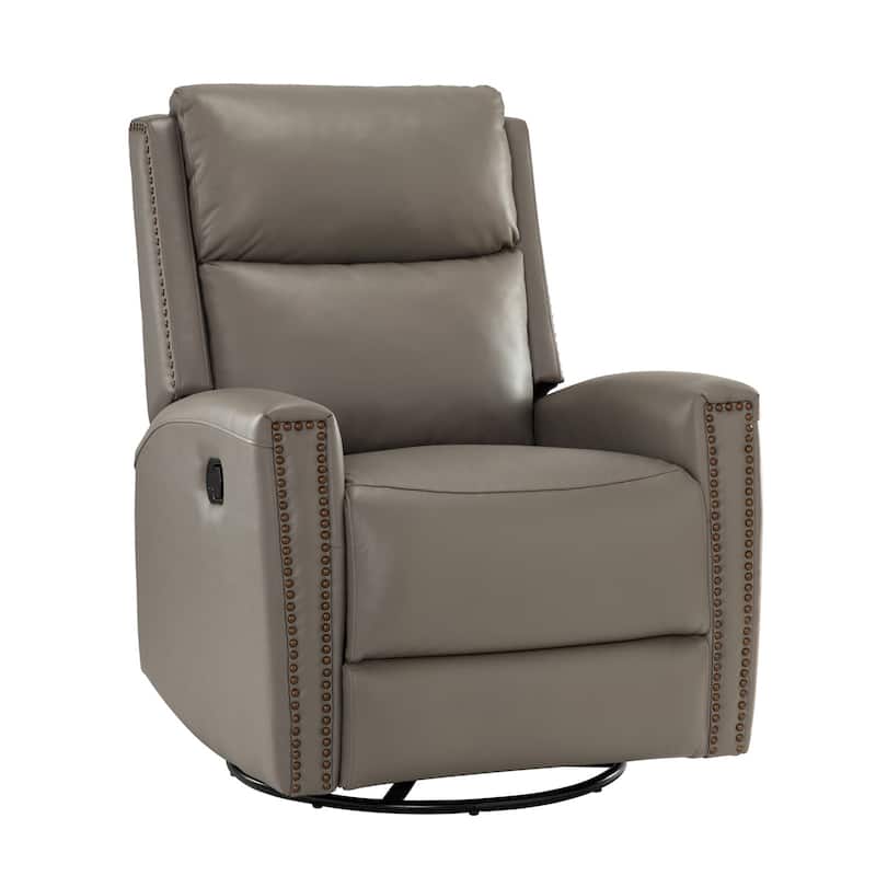 Fiacro 30.31"Wide Mid-Century Modern Genuine Leather Wingback Swivel Rocker Recliner with Nailhead Trims