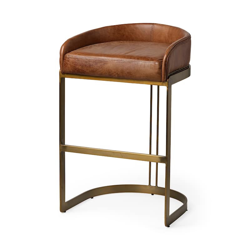 Hollyfield Genuine Leather Black/Brown Bar and Counter Stool - Single - Brown - Bar Height