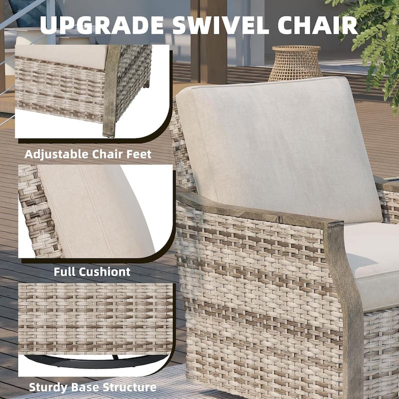 EROMMY 4-Piece Patio Furniture Set with Swivel Rocking Chairs, Outdoor Wicker Conversation Set with 3-Seat Sofa and Coffee Table