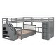 preview thumbnail 4 of 43, Twin-Twin over Full L-Shaped Bunk Bed with 3 Drawers, Portable Desk, Wardrobe, Guardrails & Solid Pine Frame, Grey