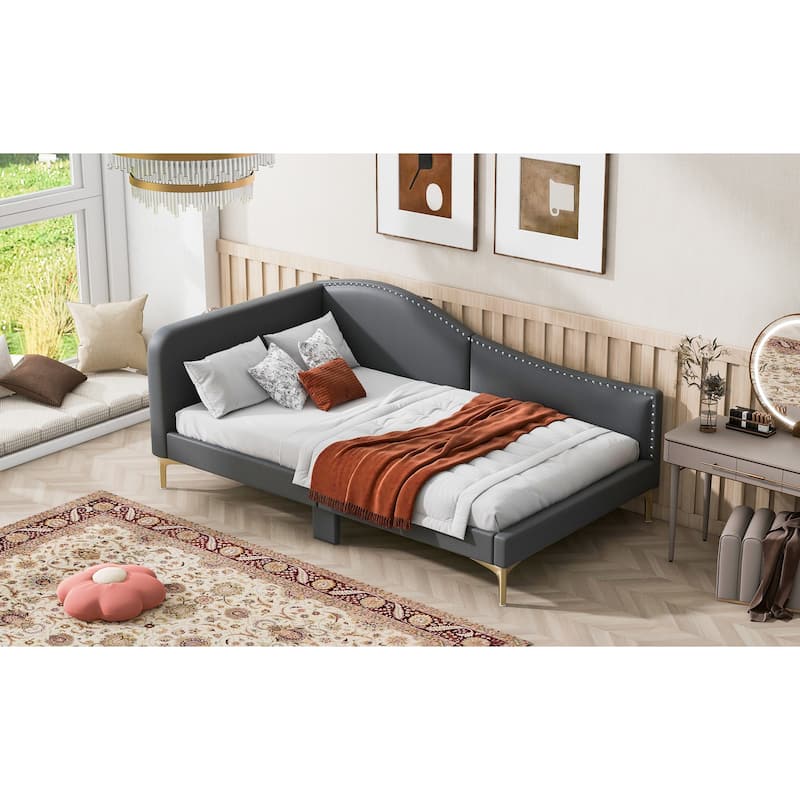 Roomfitters Twin/Full Size Upholstered Daybed with Headboard Armrests and Strong Support Legs, Charcoal