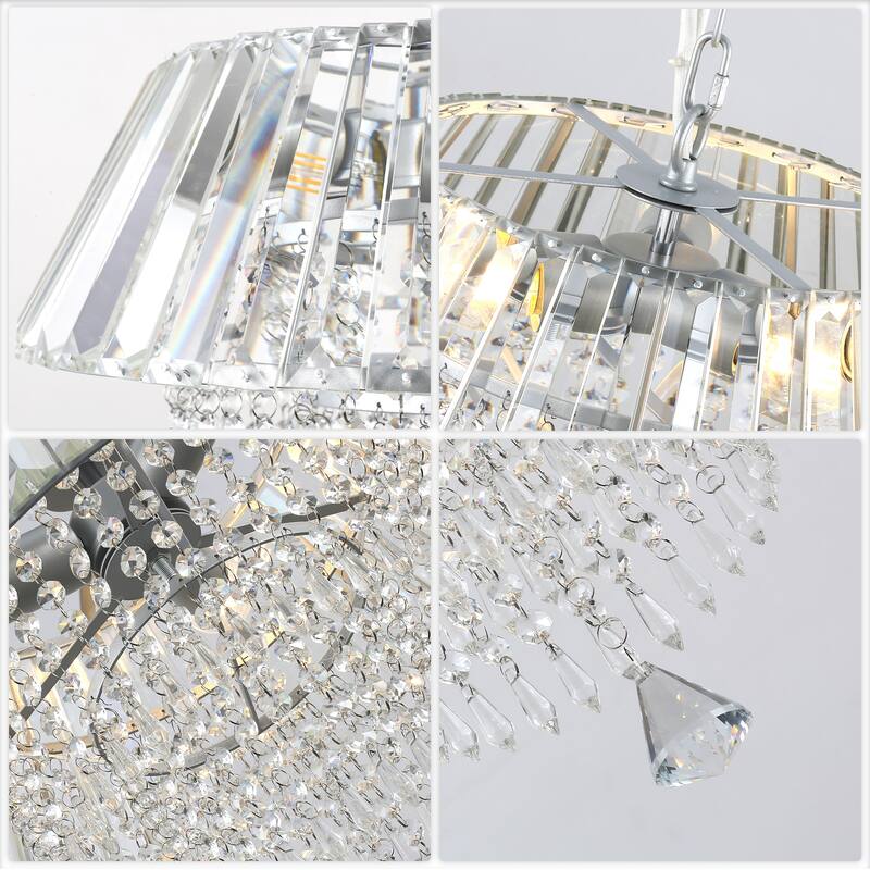 Bella Depot 16" Crystal Chandelier Silver Dining Room Lighting Adjustable Pendant Light - 16.3"
