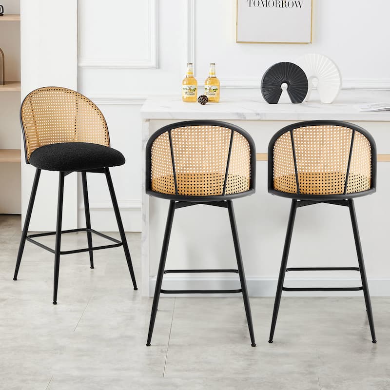 26-Inch Swivel Counter Height Bar Stools with Rattan Back - 36"H x 18.5"W x 19.7"D