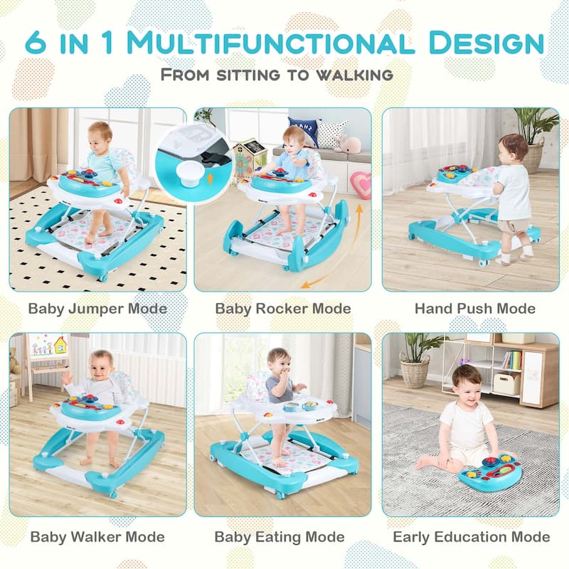 Honeyjoy 6 in 1 Baby Walker Adjustable Toddler Walker & Activity - See Details