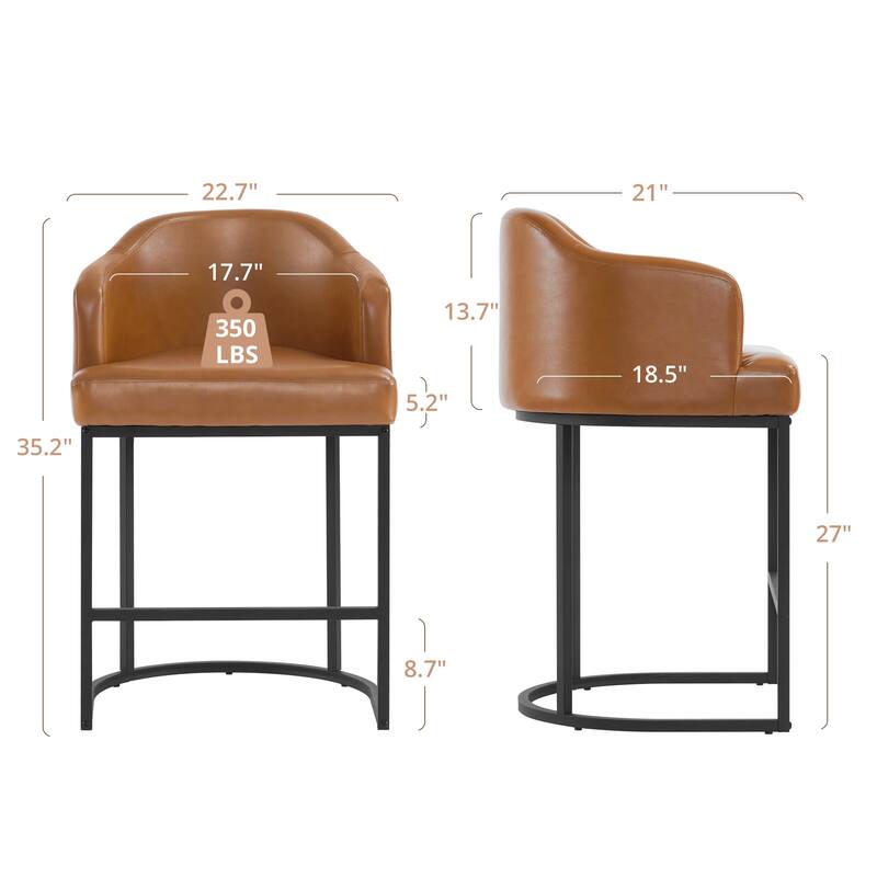 Modern 26.in Barstool Fabric/Leather Upholstered Counter Height Stool with Metal Frame for Kitchen Island