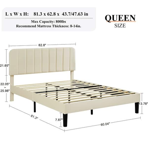 dimension image slide 17 of 22, Javlergo Upholstered Adjustable Headboard Velvet Platform Bed Quiet Heavy-Duty Bed Frame No Box Spring Needed
