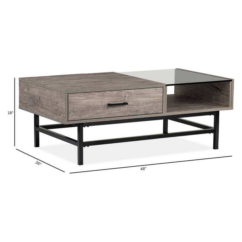 Magnussen Home Fenwick Whitetail Brown and Smoke Glass Rectangular Lift Top Cocktail Table - 48''W x 26''D x 18''H