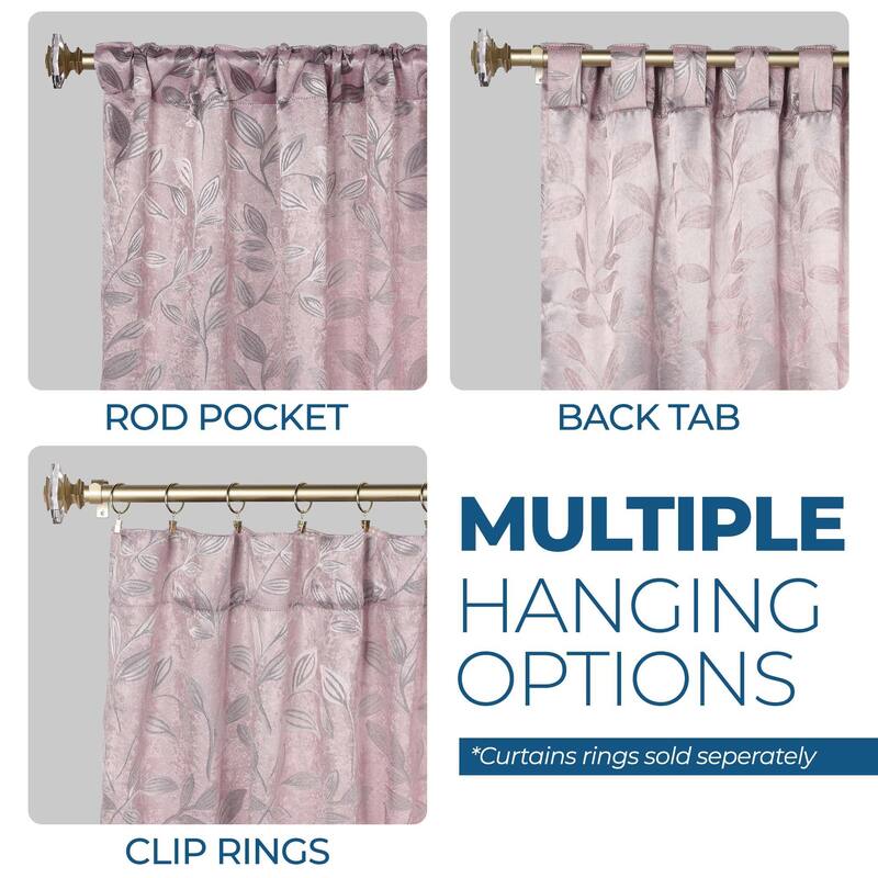 Superior Leaves Machine Washable Room Darkening Curtains with Back Tabs, Set of 2