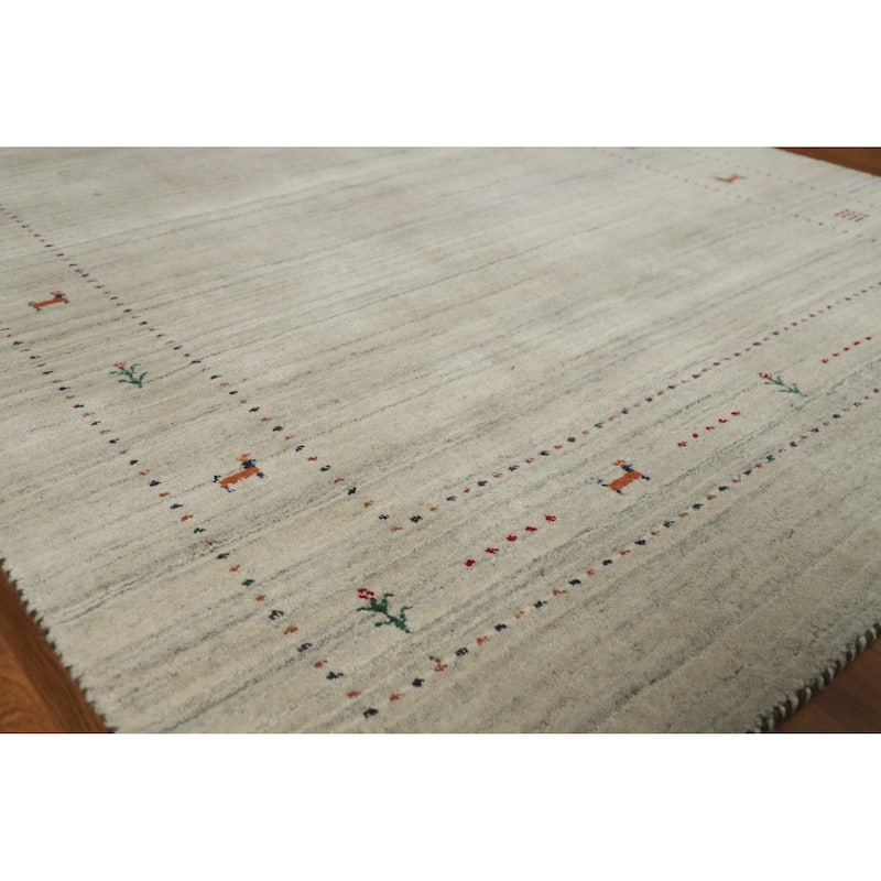 Little Animals Gabbeh Indian Area Rug Hand-Knotted Wool Carpet - 5'1" x 7'8" - Ivory/Beige - 5'1" x 7'8"
