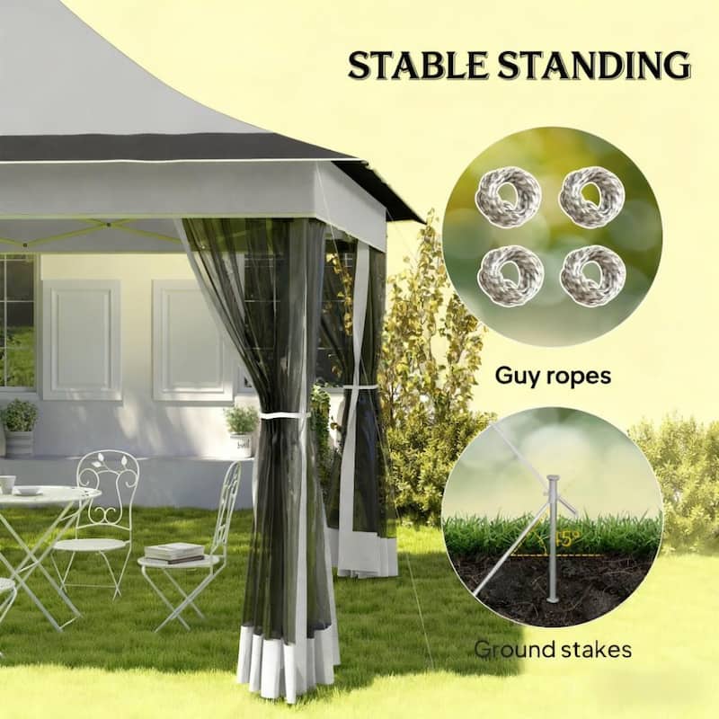 GDFStudio Outdoor Liora Quick Pop-Up Gazebo with Mesh Screens and Adjustable Height