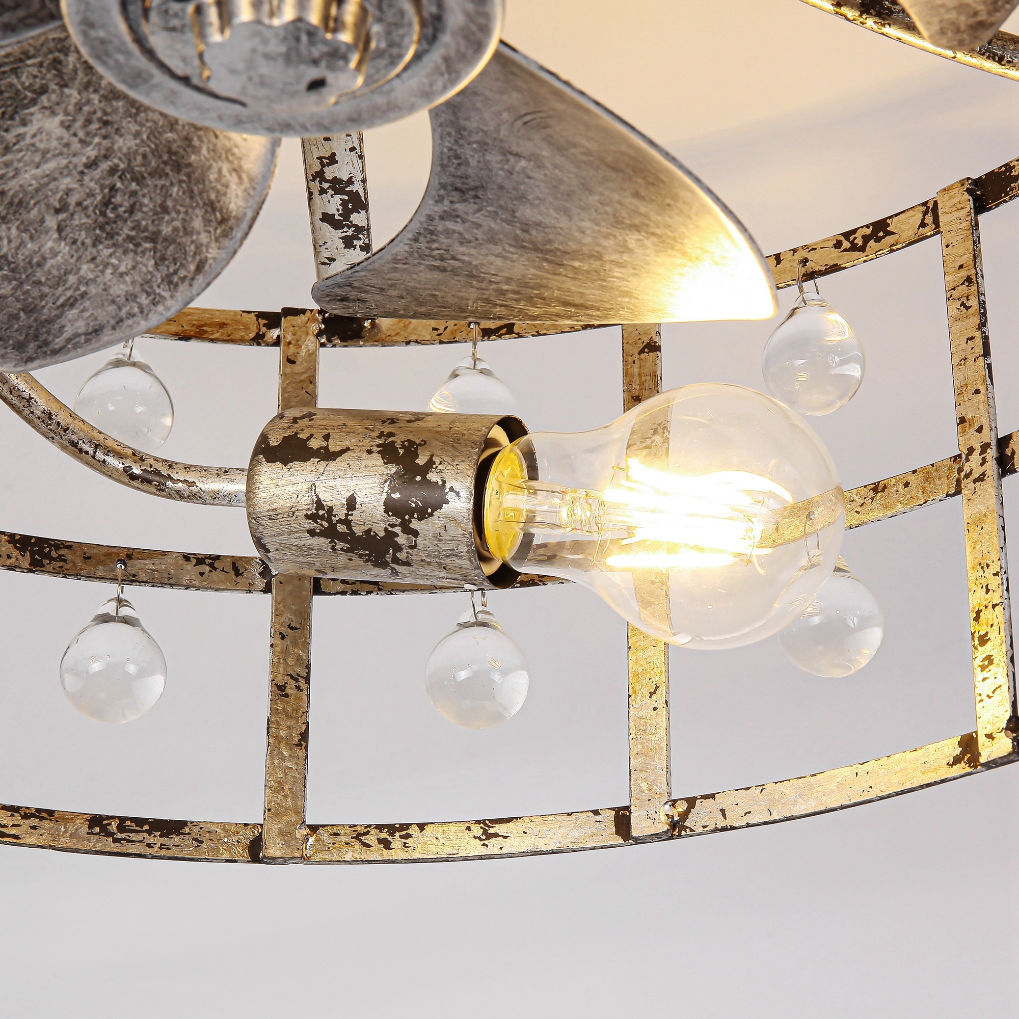 18-inch Distressed Silver Crystal Caged Low Profile Celing Fan