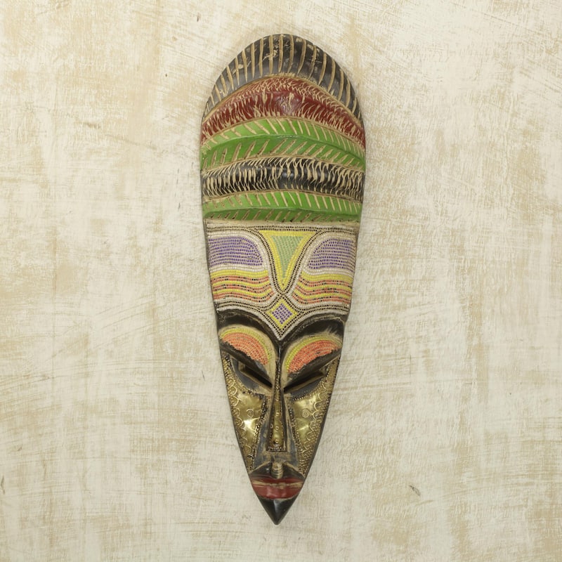 Novica Handmade Beaded Mother African Wood Mask