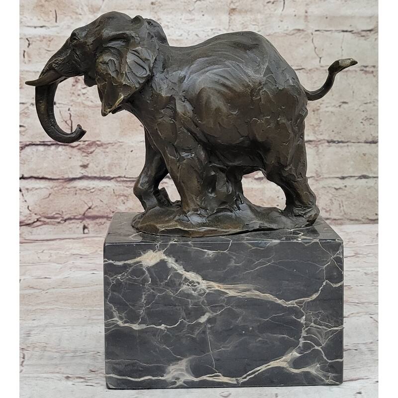 Miniature Imitative Elephant Bronze Metal Figurine Sculpture On Marble Base Signed Original