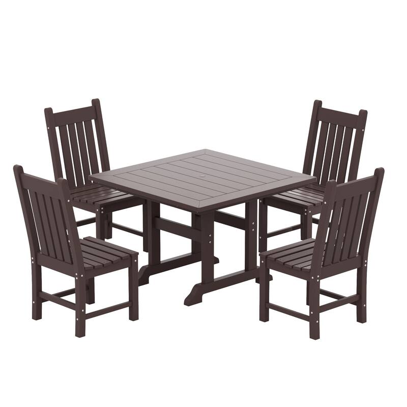 Laguna Hdpe All Weather Outdoor Patio Dining Set with Square Table, Armless Chairs (5-Piece Set) - Dark Brown