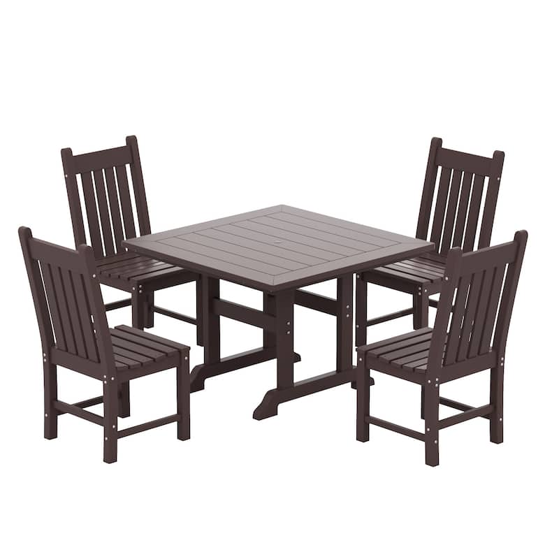 Laguna Hdpe All Weather Outdoor Patio Dining Set with Square Table, Armless Chairs (5-Piece Set)