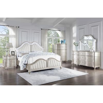 Evangeline Upholstered Platform Bedroom Set Ivory and Silver Oak