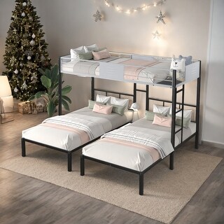 Twin Size Triple Bunk Bed with Vent Board and Slats for Home