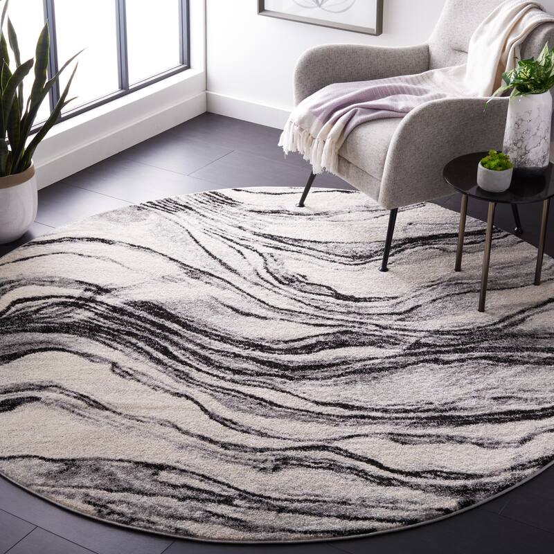 SAFAVIEH Tulum Rannveig Bohemian & Eclectic Rug - 6'7" Round - Ivory/Black