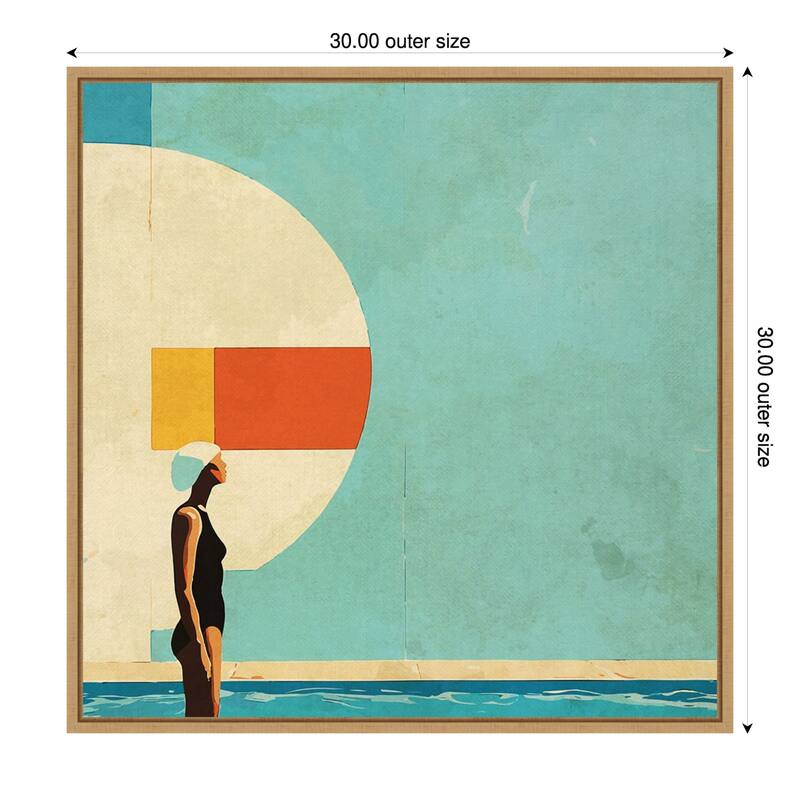 Mid Century Pool by Layla Oz Framed Canvas Wall Art Print - 30 x 30 in - Brown