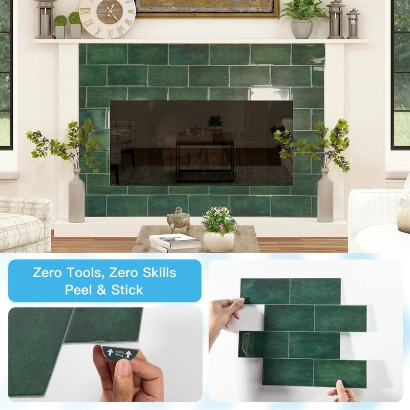 Art3d 10 Pieces Self-adhesive Thickened Backsplash Subway Tiles Green or White - 10.6inch x 12.6inch